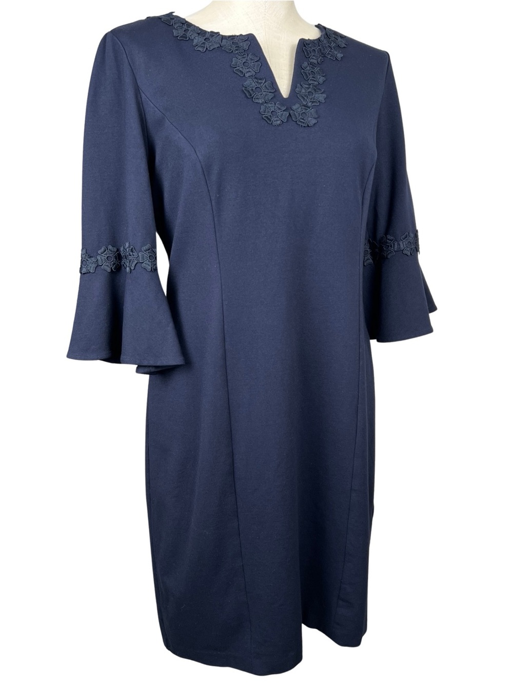 Talbots Navy Blue Floral Lace Appliqué Bell Sleeve Women’s 8